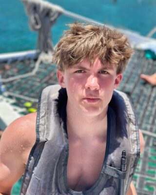 Hayden on the water slide on the cruise ship